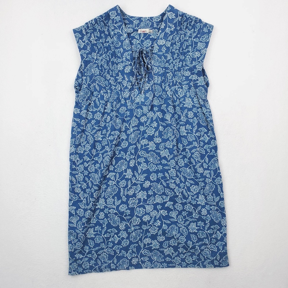 Faherty B Yellowtail Cameo Cove Dress Womens XS Blue Floral Lattice Front Summer